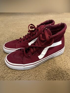 Vans Burgundy High-Top Sneakers with White Side Stripe